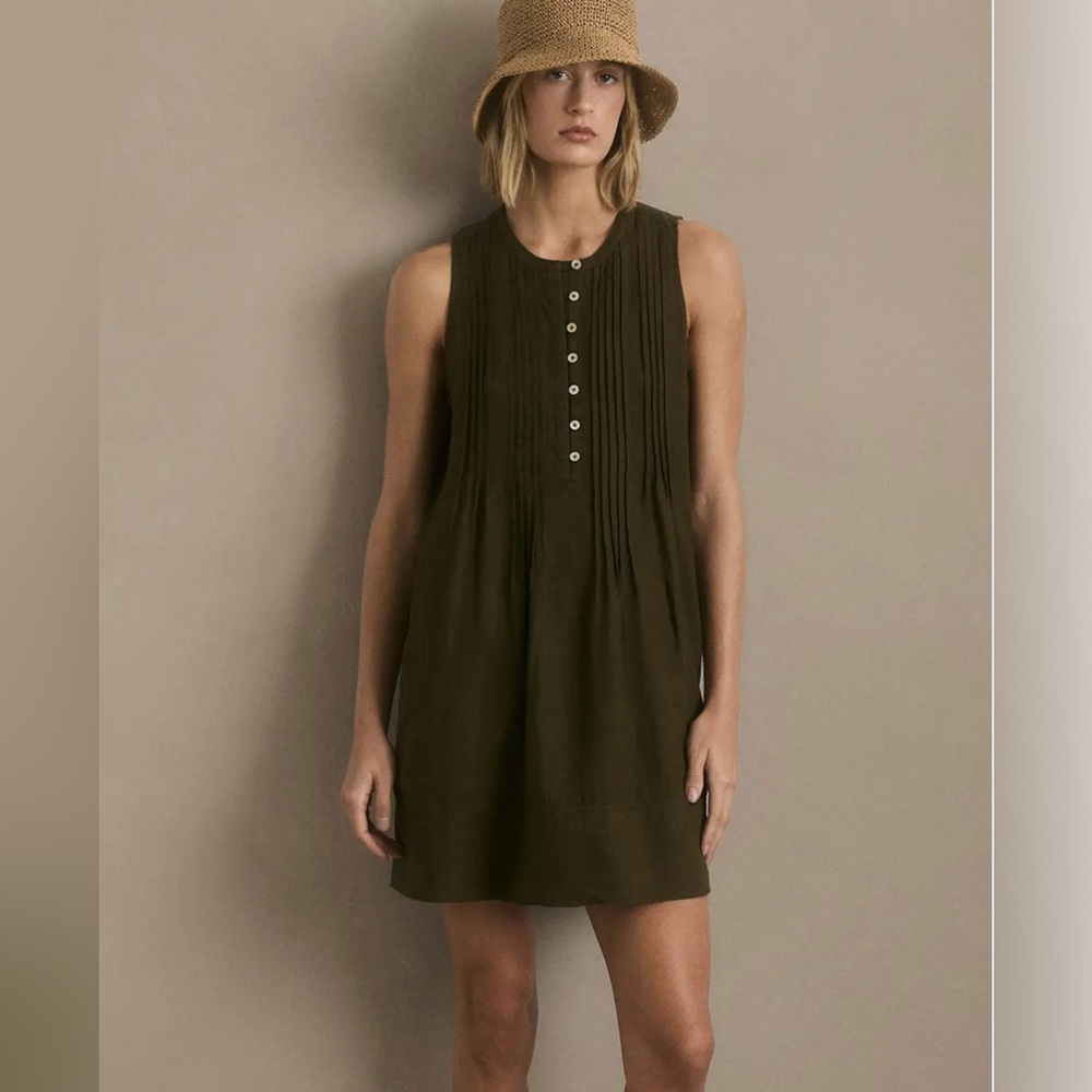 NEW Quince 100% European Linen Sleeveless Swing Dress Martini Olive